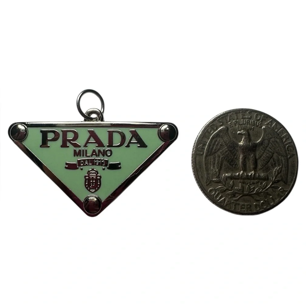 Prada Mint Green and Silver Triangle Logo Zipper Pull Charm Made in Italy_8